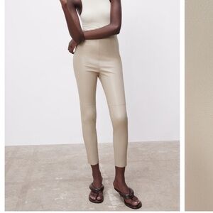 Zara Cream Faux Leather High-waisted Leggings. Size S